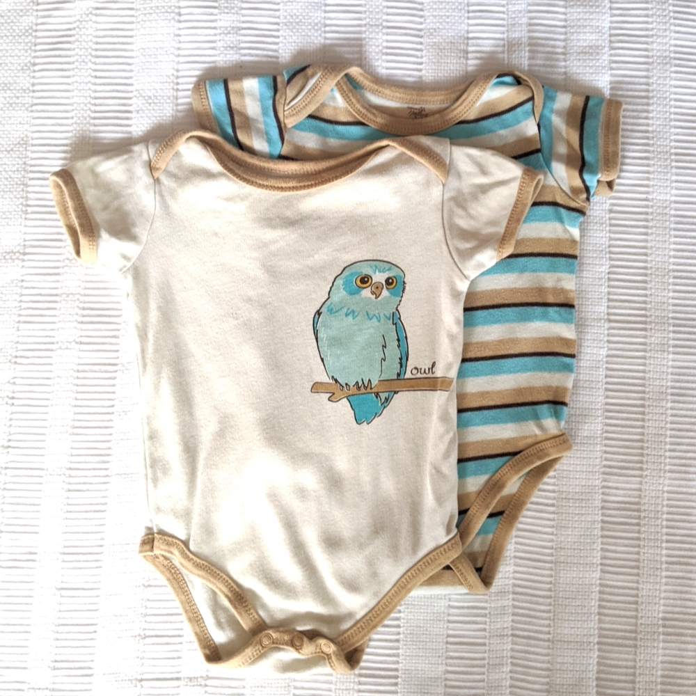 Touched by Nature 6-9mo Onesies, Striped and Owl